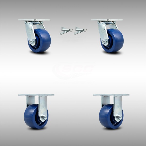 4 Inch SS Solid Poly Caster Set with Ball Bearings 2 Swivel Lock 2 Rigid SCC